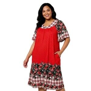 A. Richards VTG Polka Dot Gingham Floral Sweetheart Women's 1X Patio Dress Red